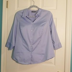 Blue Fitted Button Down with 3/4 Length Sleeve